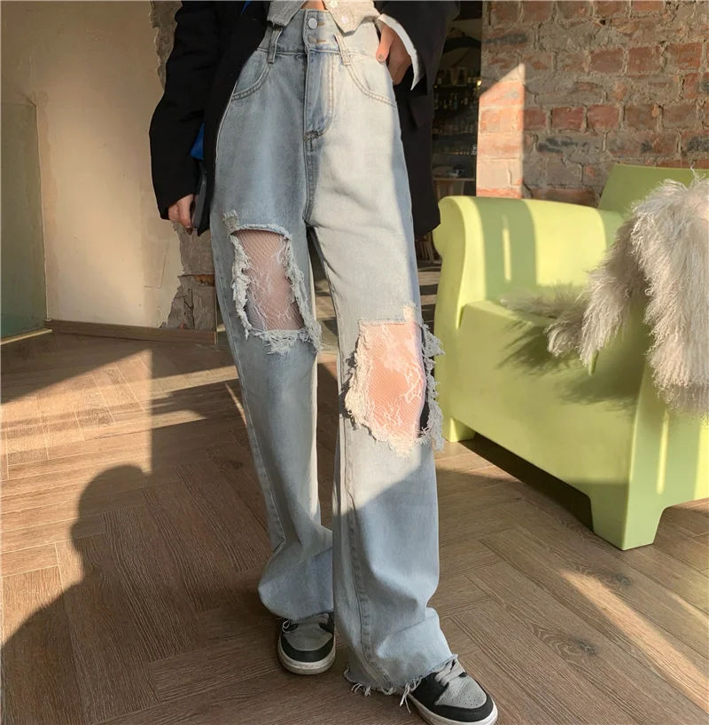 

Style High Waist Jeans Women's Pants Loose Wide Leg Pants Mop Pants Rac