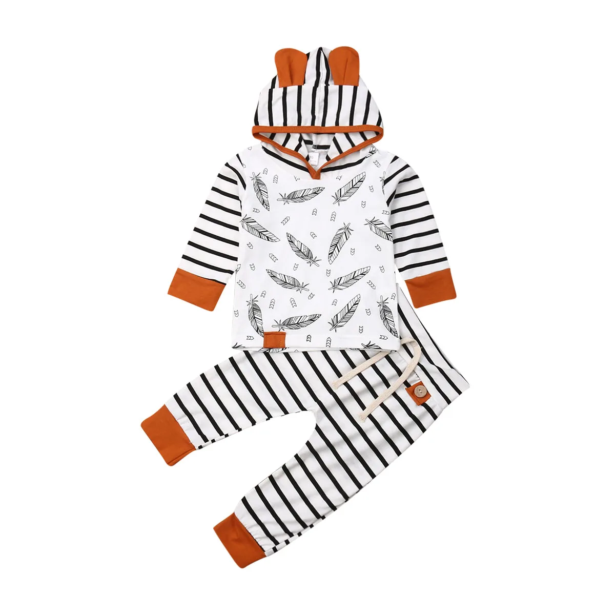 Ropa para beb&eacute; reci&eacute;n nacido, peleles de plumas, Tops, pantalones a rayas, conjunto de ropa, trajes, ropa infantil-0