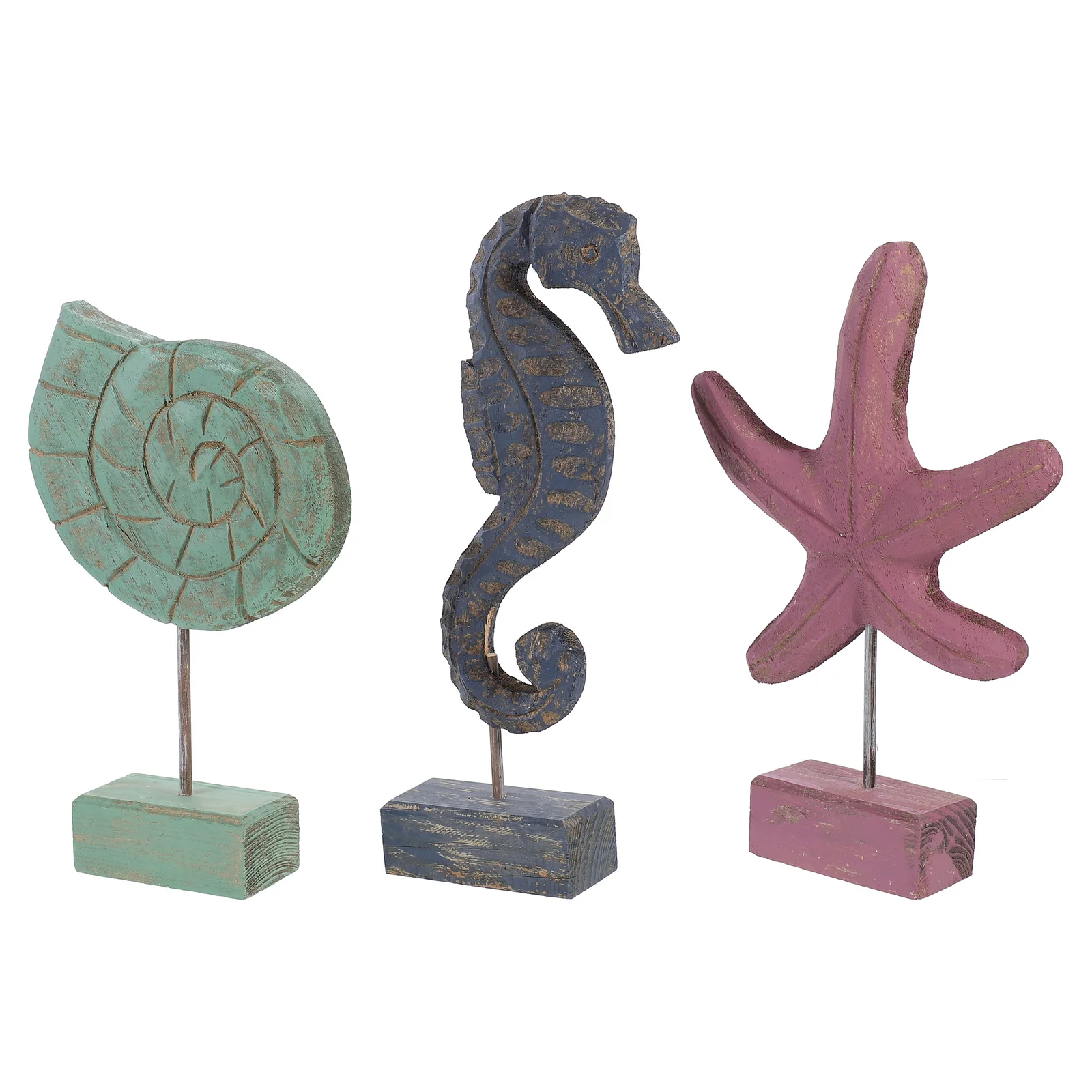 

3pcs Nautical Figurines Creative Retro Beach Seahorse Conch Statue