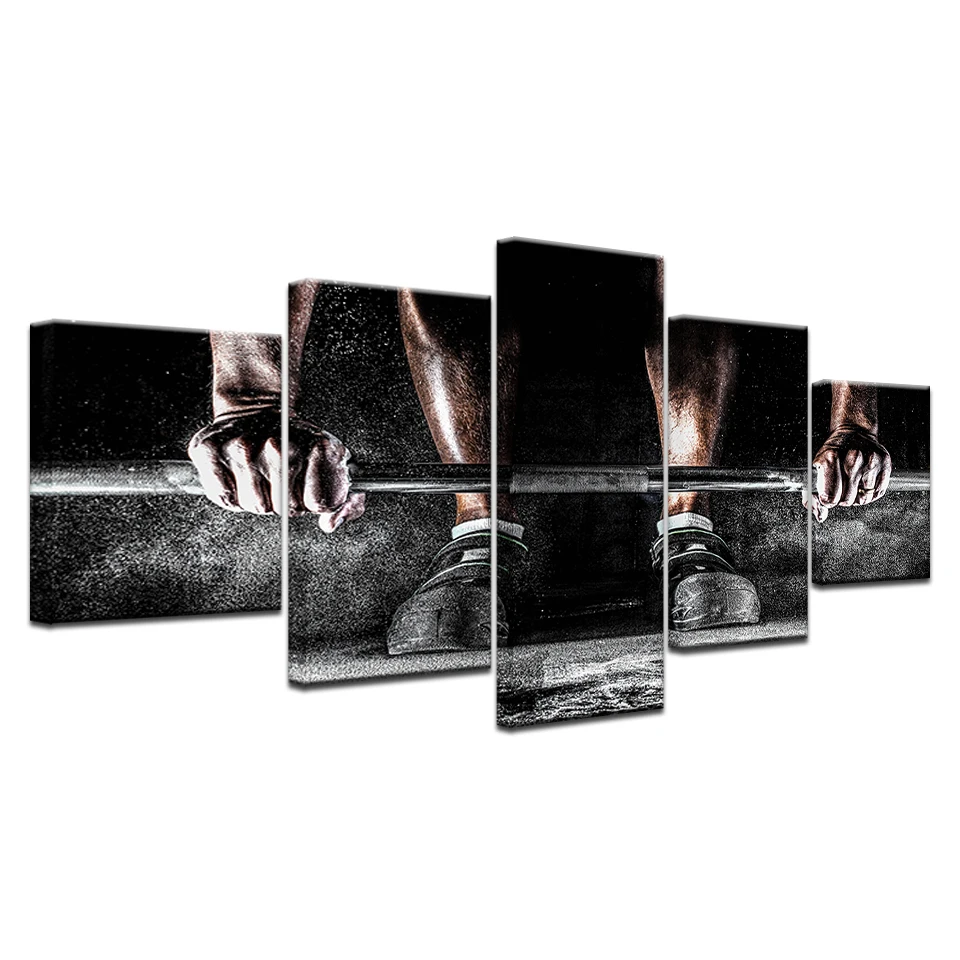 

5pcs HD Printing Canvas Painting Competitive Weight Lifting Power Landscape Art Group Home Decor Wall Posters Modular Pictures