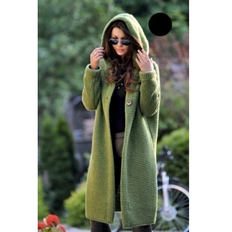 Длинный женский кардиган рукав с капюшоном кашемировый зимний свитер 2018 вязаный
