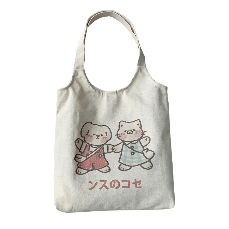 

Women Canvas Tote Shopper Bag Fashion Japan Korean Cartoon Printing Cloth Shopping Bag Lady Shoulder Large Shopper Bag Handbags