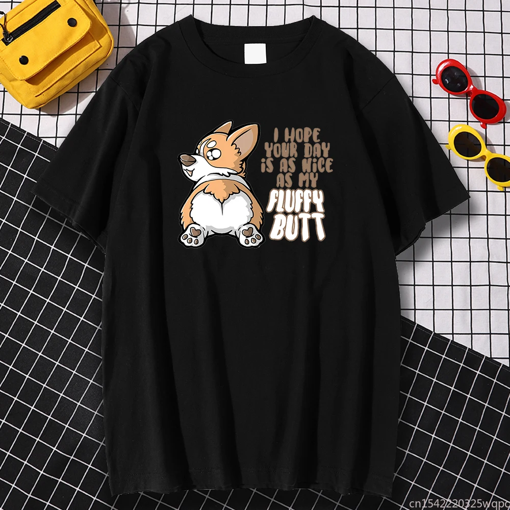 

Fluffy Butt Cartoons Dog Prints T Shirt O-Neck Man Clothes Style Tops Skin-friendly Soft Men Tee Shirt