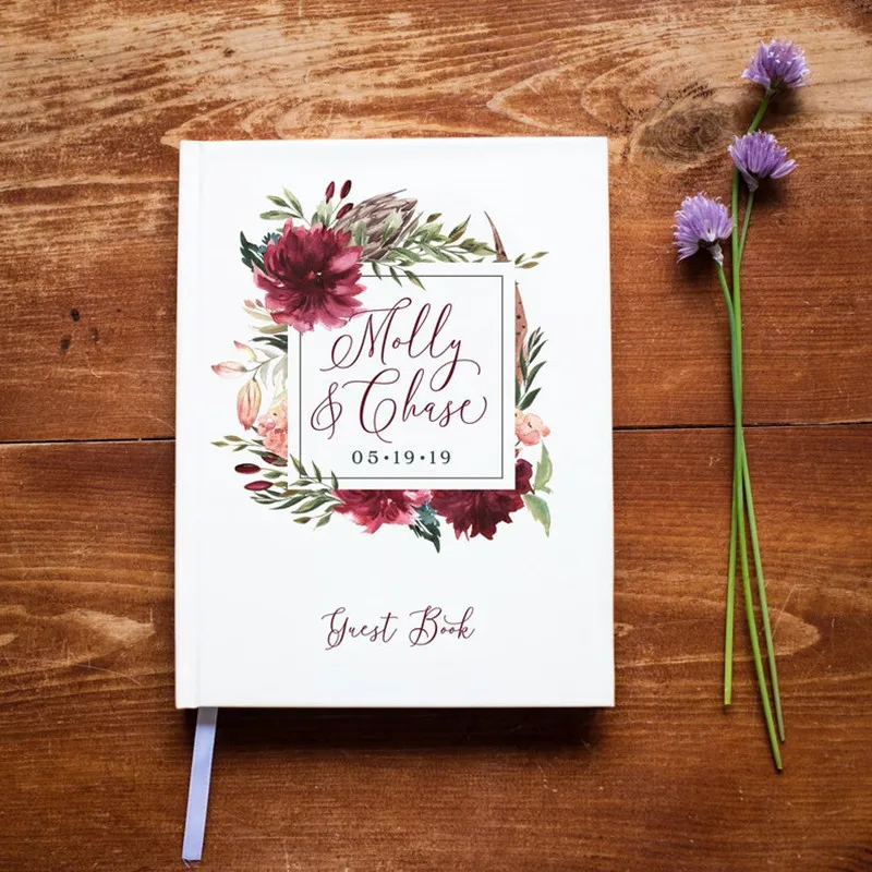 

Burgundy wedding Guestbook customize floral wedding guest book alternative hardcover guest sign in gold bridal shower ideas book