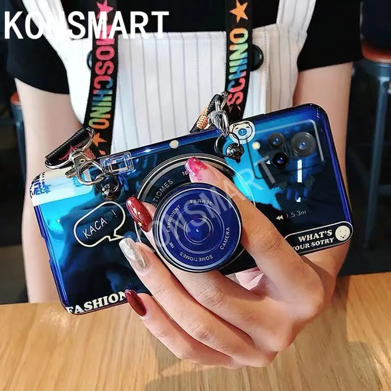 

KONSMART For VIVO V21 5G 2021 Case V21 Retro 3D Camera Phone Case For Vivo V21e Cartoon Cute Soft Back Cover With Strap
