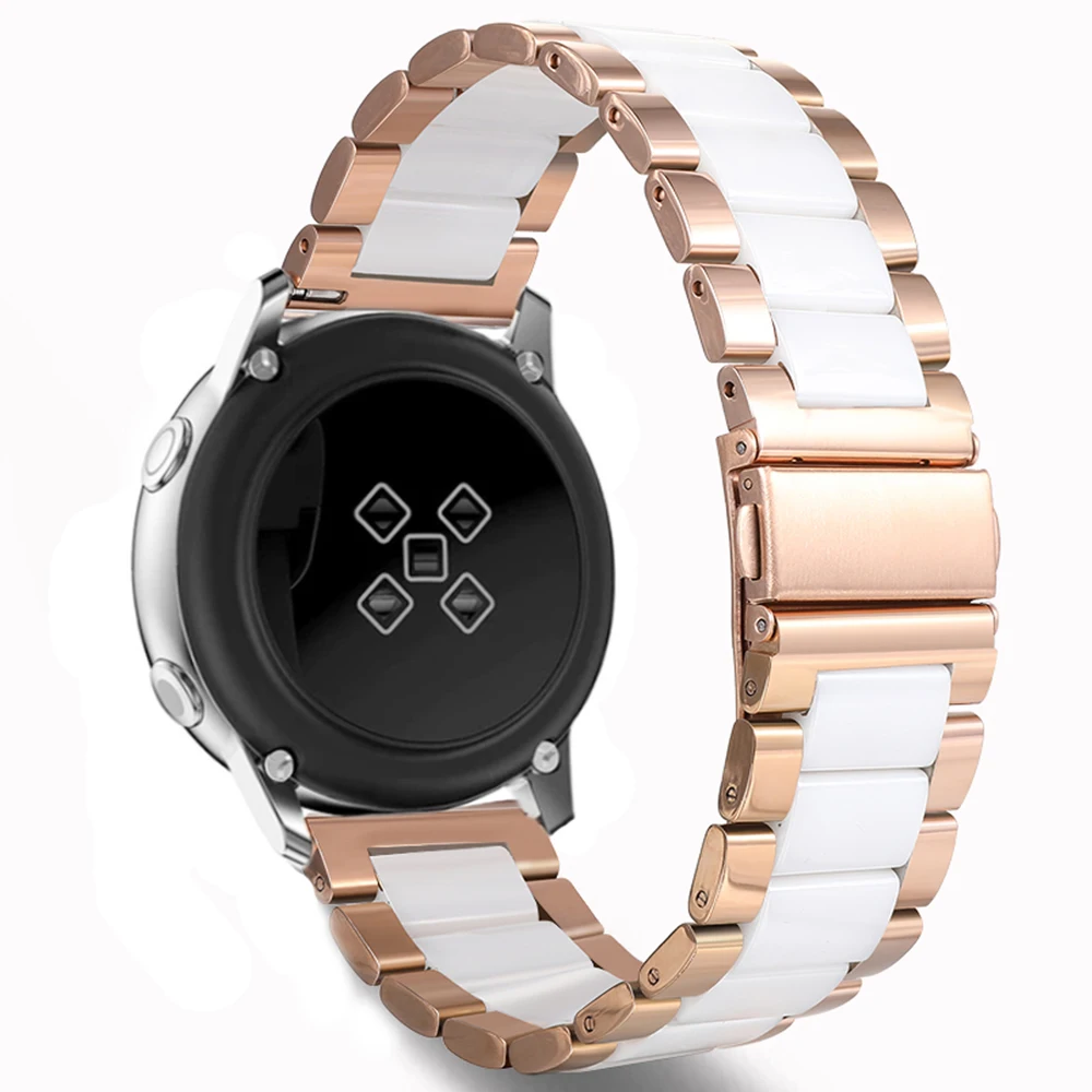 Compatible with Samsung Galaxy Watch 46mm  classic S3 ceramics metal Band strap 22mm Stainless Steel Band Link Strap Rosegold