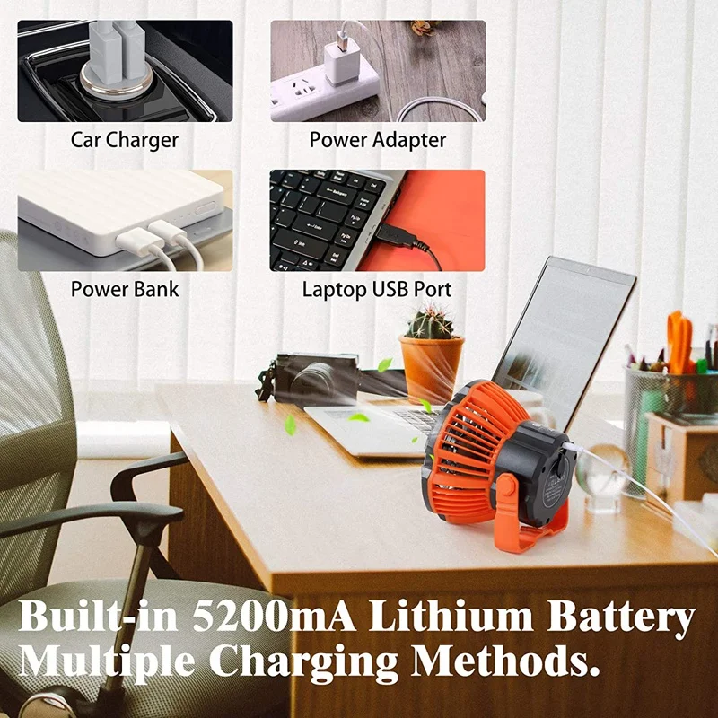 

Camping Fan with LED Lantern,Portable Tent Fan with Hanging Hook,Rechargeable USB Personal Desk Fan with IR Remote