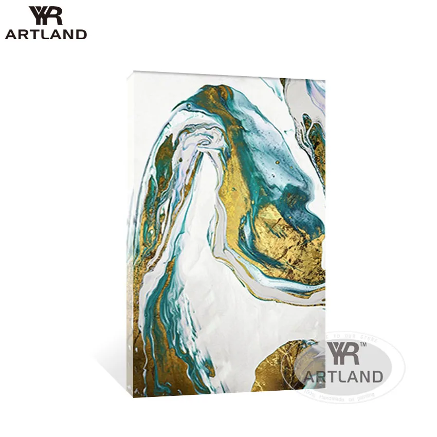 Модная зеленая позолоченная жидкая Живопись Ручная роспись холст абстрактная