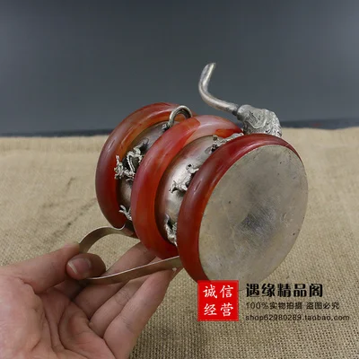 

Exquisite antique Tibetan Silver Baoyu (zodiac) wine pot decoration