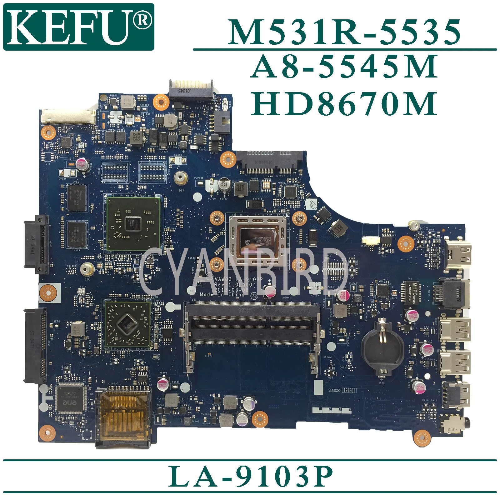 

KEFU LA-9103P оригинальная материнская плата для Dell Inspiron M531R 5355 с A8-5545M HD8670M материнская плата для ноутбука