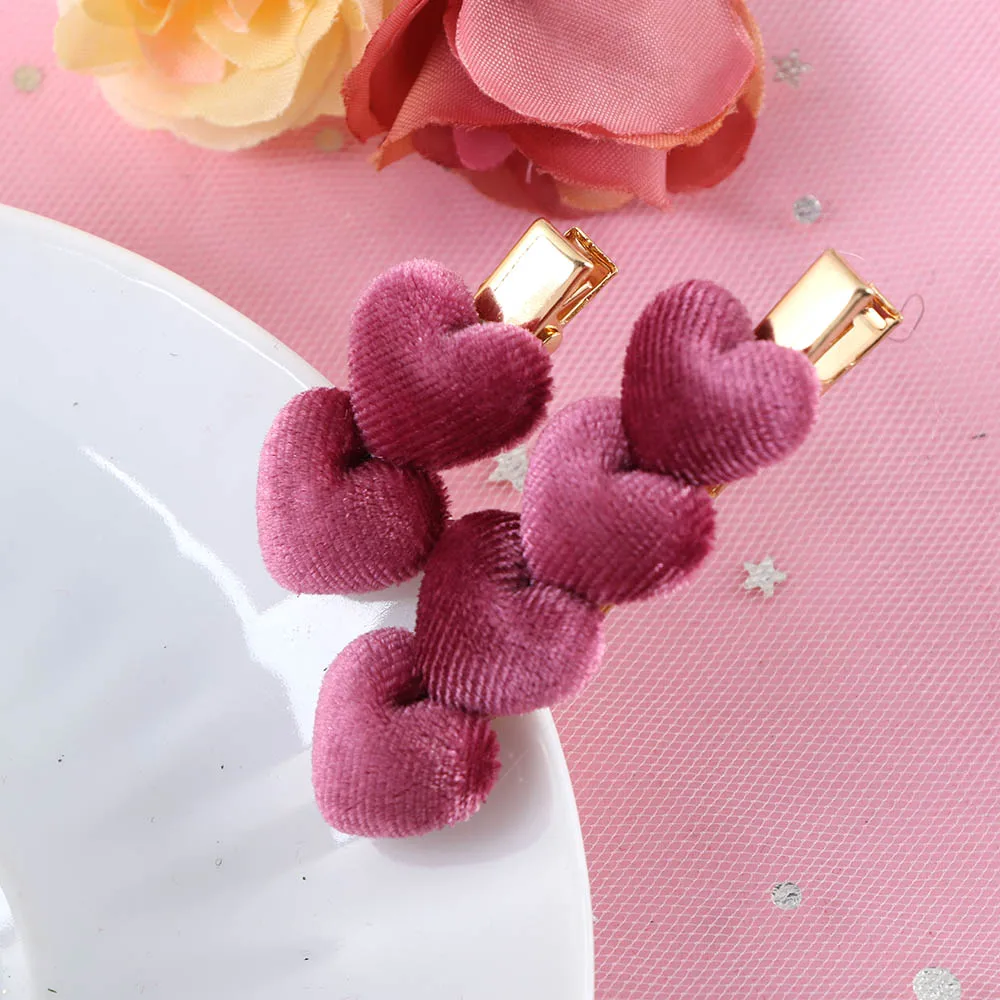 1 пара модных бархатных заколок для волос в форме сердца женщин осень и зима