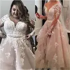 Кружевное свадебное платье в арабском размера плюс с кристаллами, с V-образным вырезом и длинным рукавом, винтажное сексуальное платье невесты