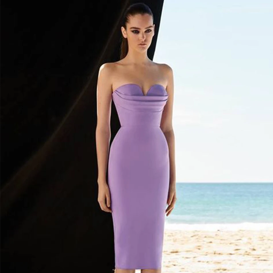 Женское платье без бретелек Seamyla вечернее облегающее лавандовой расцветки