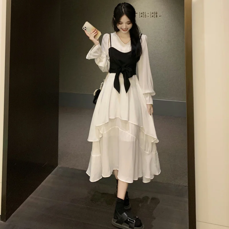 Однотонные женские комплекты с платьем Белое Женское платье весна-осень 2021