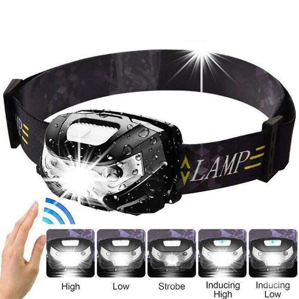 Outdoor LED Headlamp 18650 Battery ABS USB Rechargeable Motion Sensor Torch Headlight Flashlight | Лампы и освещение