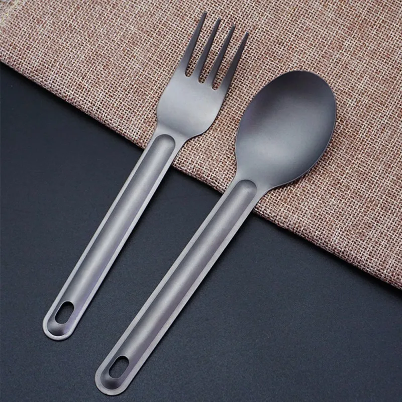 

EDC Titanium Spoon Fork Outdoor Long Handle Lightweight Corrosion Resistant Pure Tableware Travel Camping Flatware Utensil