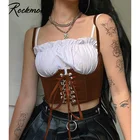 Классический Топ Rockmore из искусственной кожи в готическом стиле, винтажный укороченный топ, жилет в стиле панк, коричневый бандажный топ для девочек, Mujer