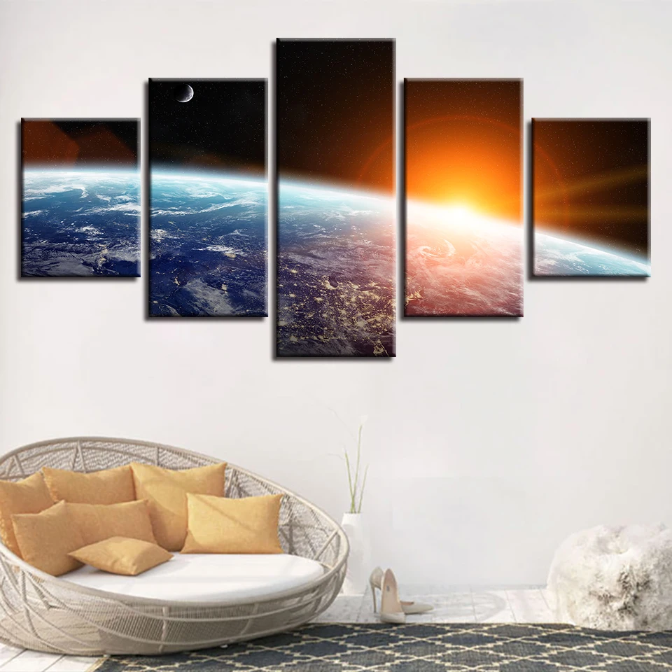 

Landscape Painting 5 Pieces Wall Art Canvas Se tEarth Surface Space Poster Living Room Picture Prints Bedroom Modern Home Decor