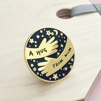 a hug from mum hard enamel pin fashion navy round golden brooch separation anxiety badge unique gifts for children