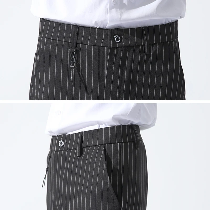

Men Women Korean Striped Casual Pants Autumn Upscale Men Cotton and Linen Male Pant Straight Trousers Business