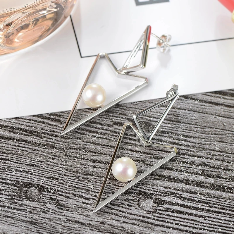 

gN Pearl 6-7mm Real Freshwater Pearl 925 Sterling Silver Ear Hook Tennis Racket Design Drop Earring gNPearl Fine Jewelry