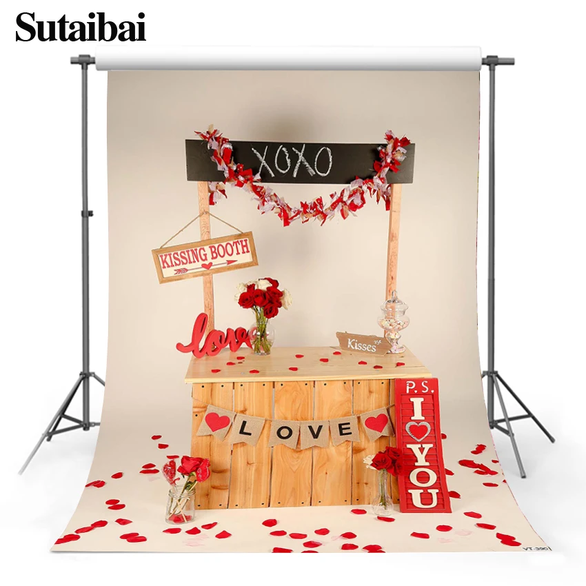 Valentine's Day Red Rose Photography Background Wooden Sweet Love Kissng Booth Photography Photo Stuio Background Booth  PROPS