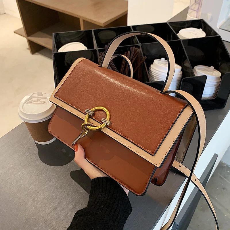 

Hit Colour Female Square Tote Bag 2021 Fashion New High Quality Pu Leather Women's Designer Handbag Lock Shoulder Messenger Bag