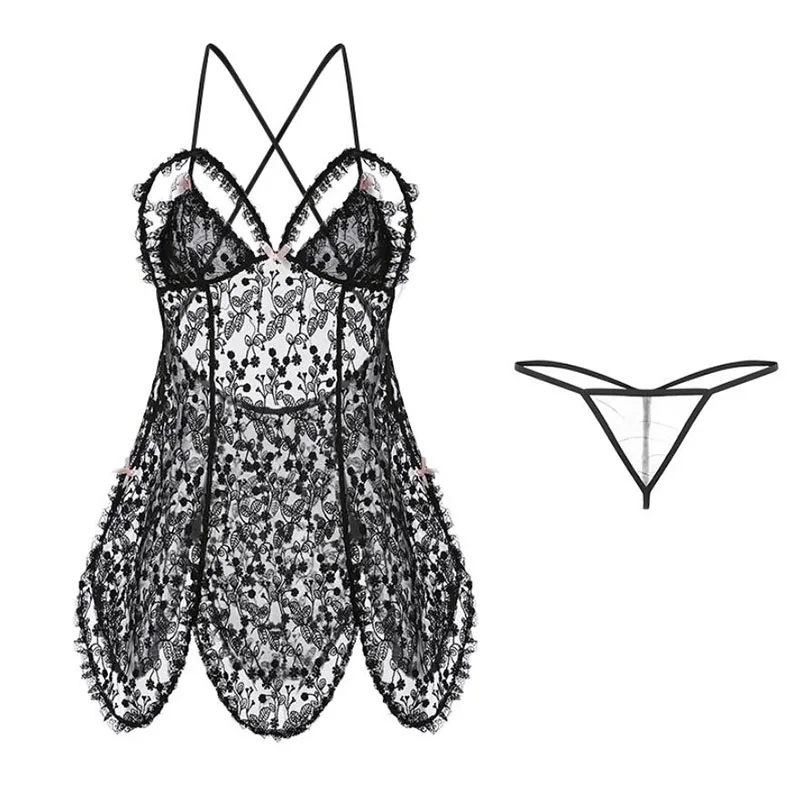 Женская пижама с оборками французская пикантная Ночная рубашка на бретельках