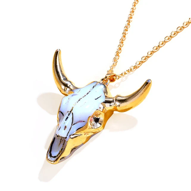 Ожерелье с подвеской в виде коровьей кости длинная золотая цепочка стиле ретро