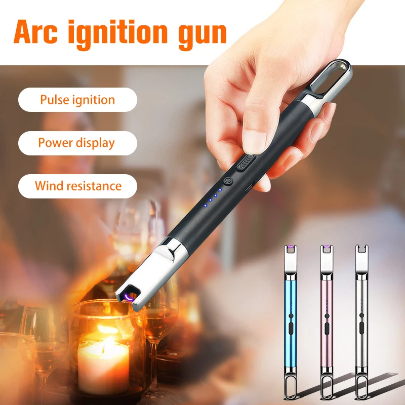Mini USB Electronic lighter Rechargeable Power Display Pulse Arc Lighter With Hook Windproof Outdoor BBQ Igniter Kitchen Tools | Дом и сад