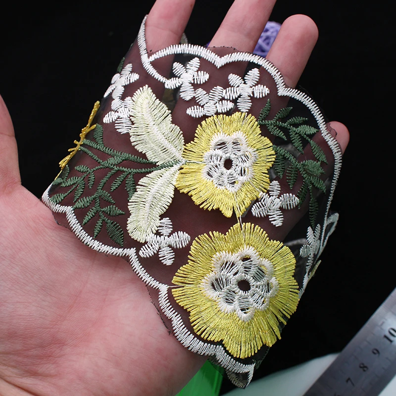 1 ярд красочный цветок красный кружевной край отделка Лента ткань вышитая