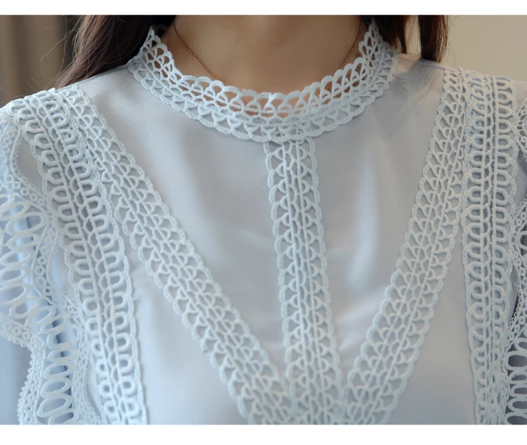 Blusas mujer de moda 2018 белая открытая кружевная шифоновая блузка рубашка с длинным