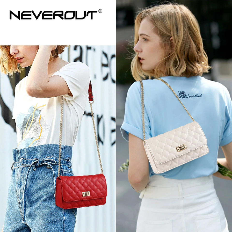 Женская Стеганая сумка NEVEROUT кожаная через плечо с алмазной решеткой|Сумки