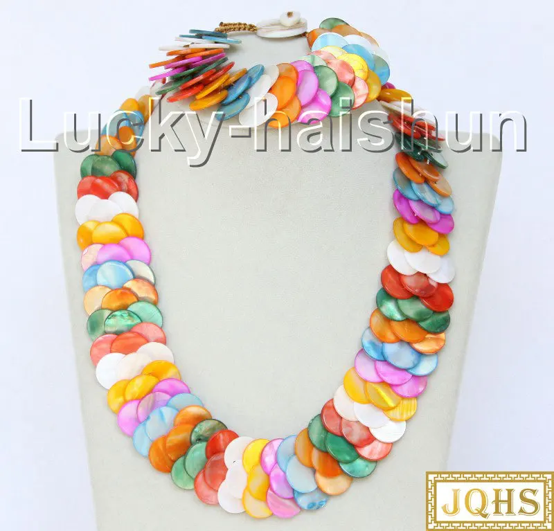 

Set 19" 8" 30mm Handmade Woven Multicolor Shell Necklace Bracelet J10311