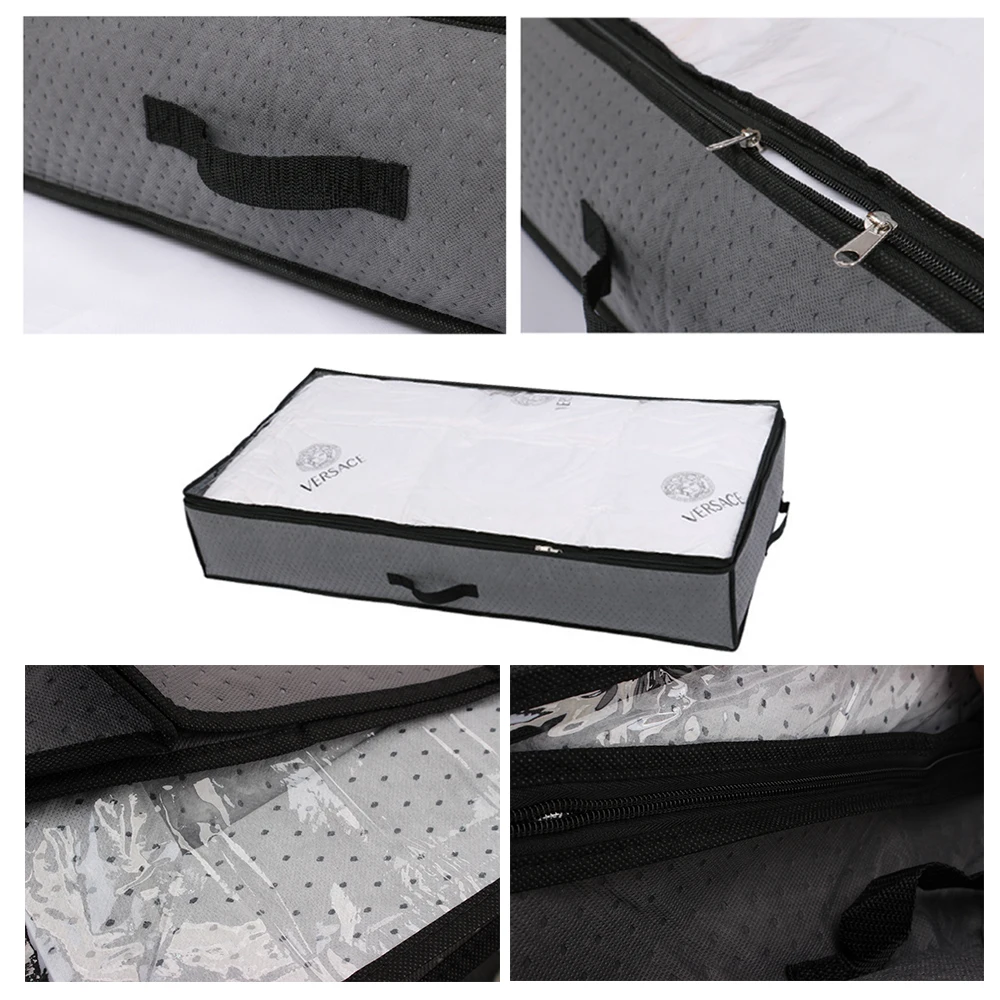 

Thick Breathable Zippered Organizer Foldable Under Bed Bags Underbed Clothes Storage Bags Under Bed Storage Boxes 2 Pcs