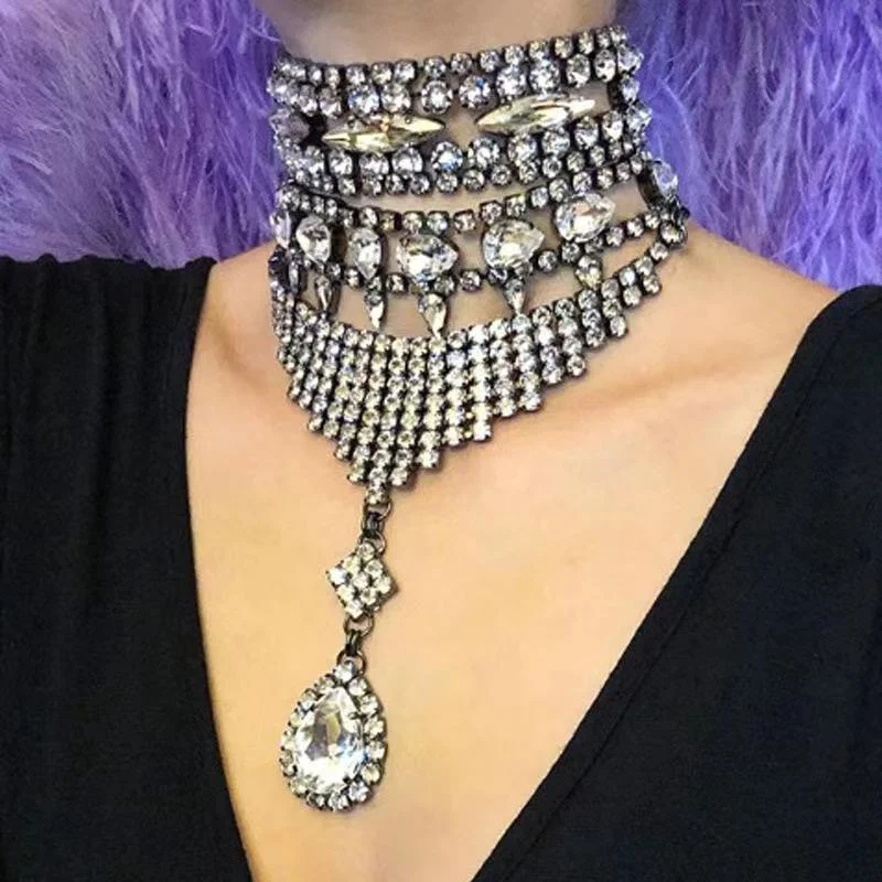 

Multilayer statement necklace pendant crystal necklace women's Rhinestone Necklace party Bohemian Necklace long Gothic