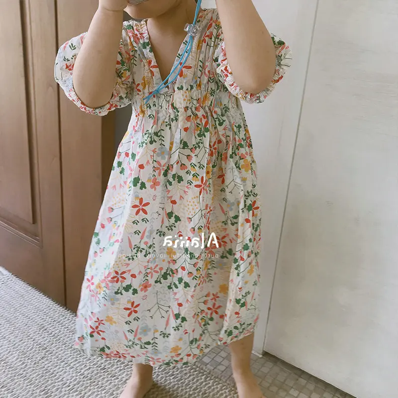 

Юбка для девочек, корейское платье с цветочным принтом, платье принцессы, летняя новая детская одежда