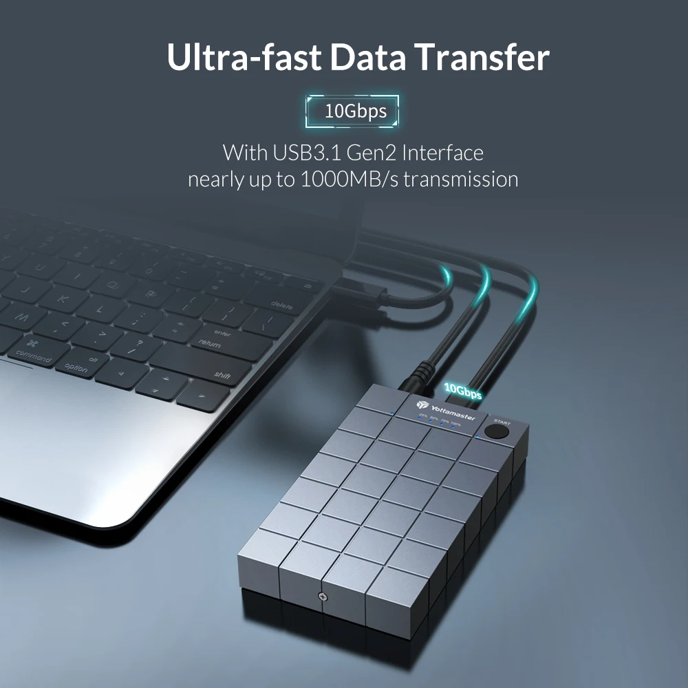 Yottamaster M.2 NVMe SSD Duplicators,M.2 to M.2 Stand-Alone Offline Clone Duplicator,10Gbps USB C Dual-Bay SSD Enclosure - [HC1]