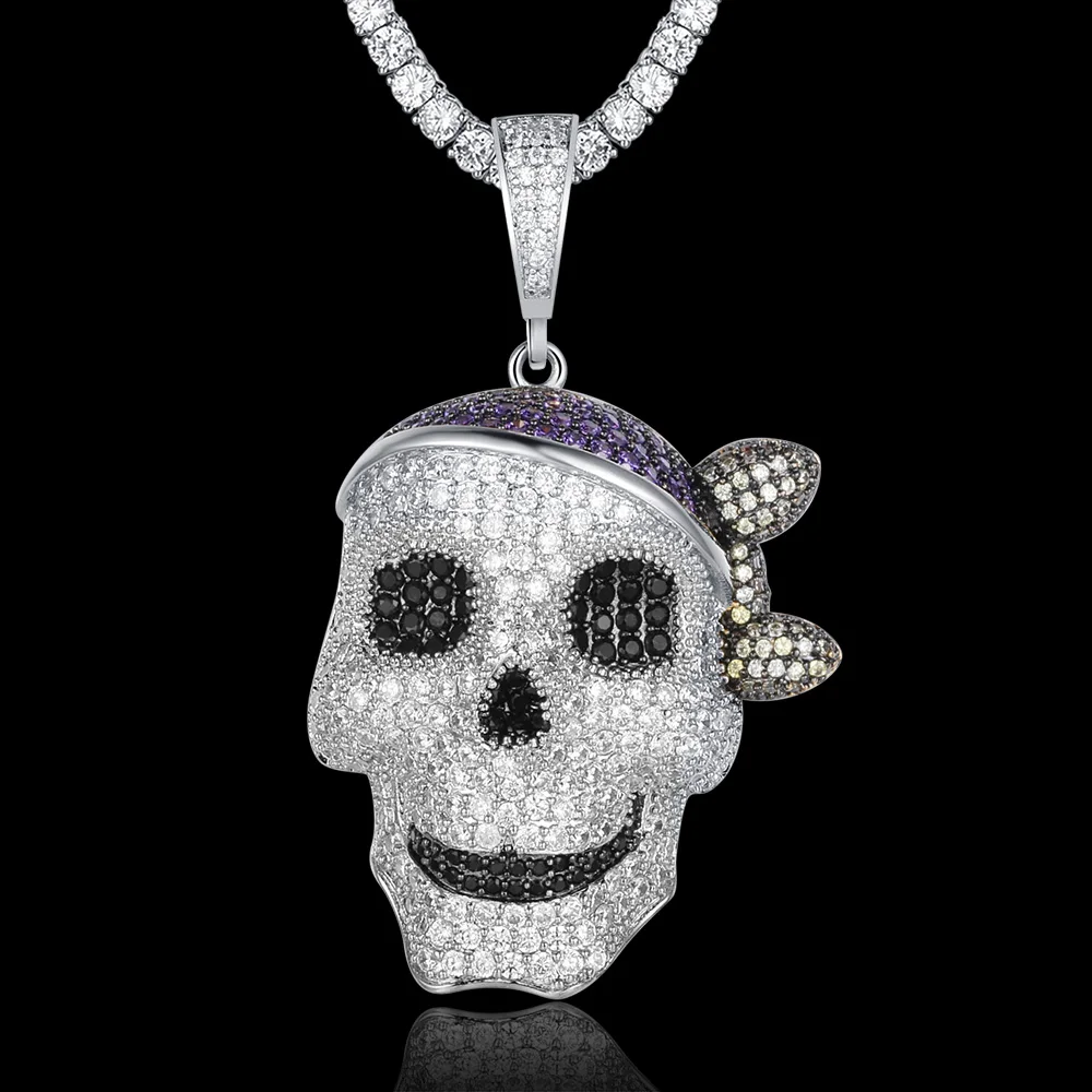 100% микро Цирконий хип-хоп Сказочный череп кулон ожерелье для мужчин ювелирные