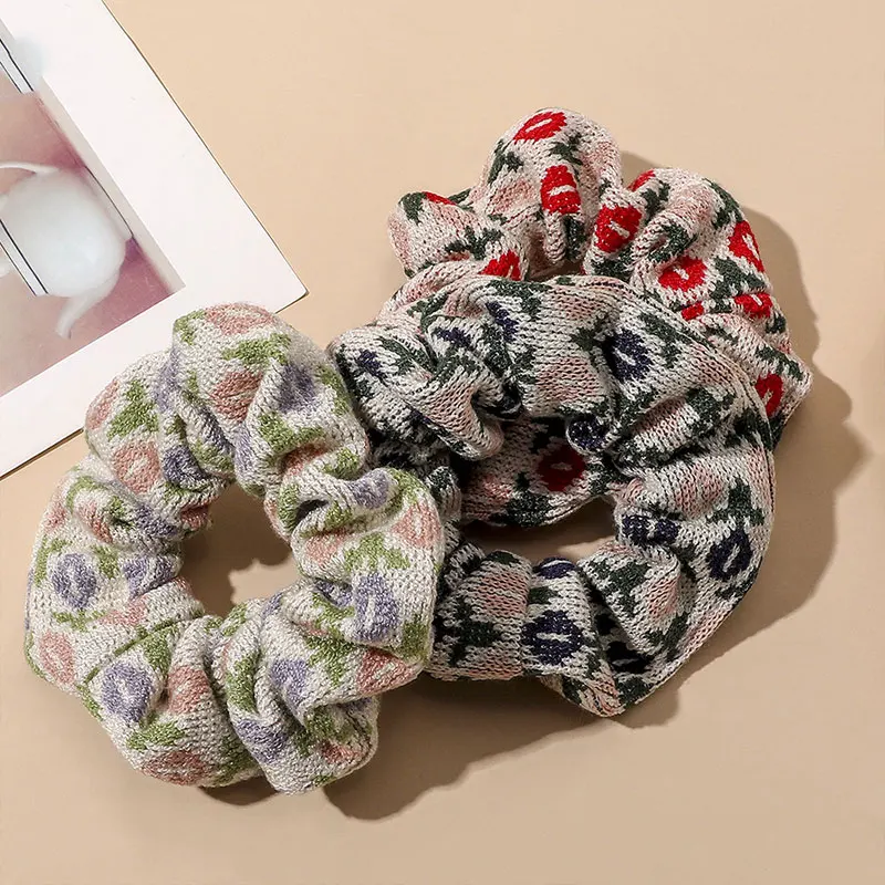 

Knitting Floral Scrunchies Boho Elastic Hair Band Cotton Fabric Hair Ties Hair Rope hair tie Woolen Hair Ring hair accessories