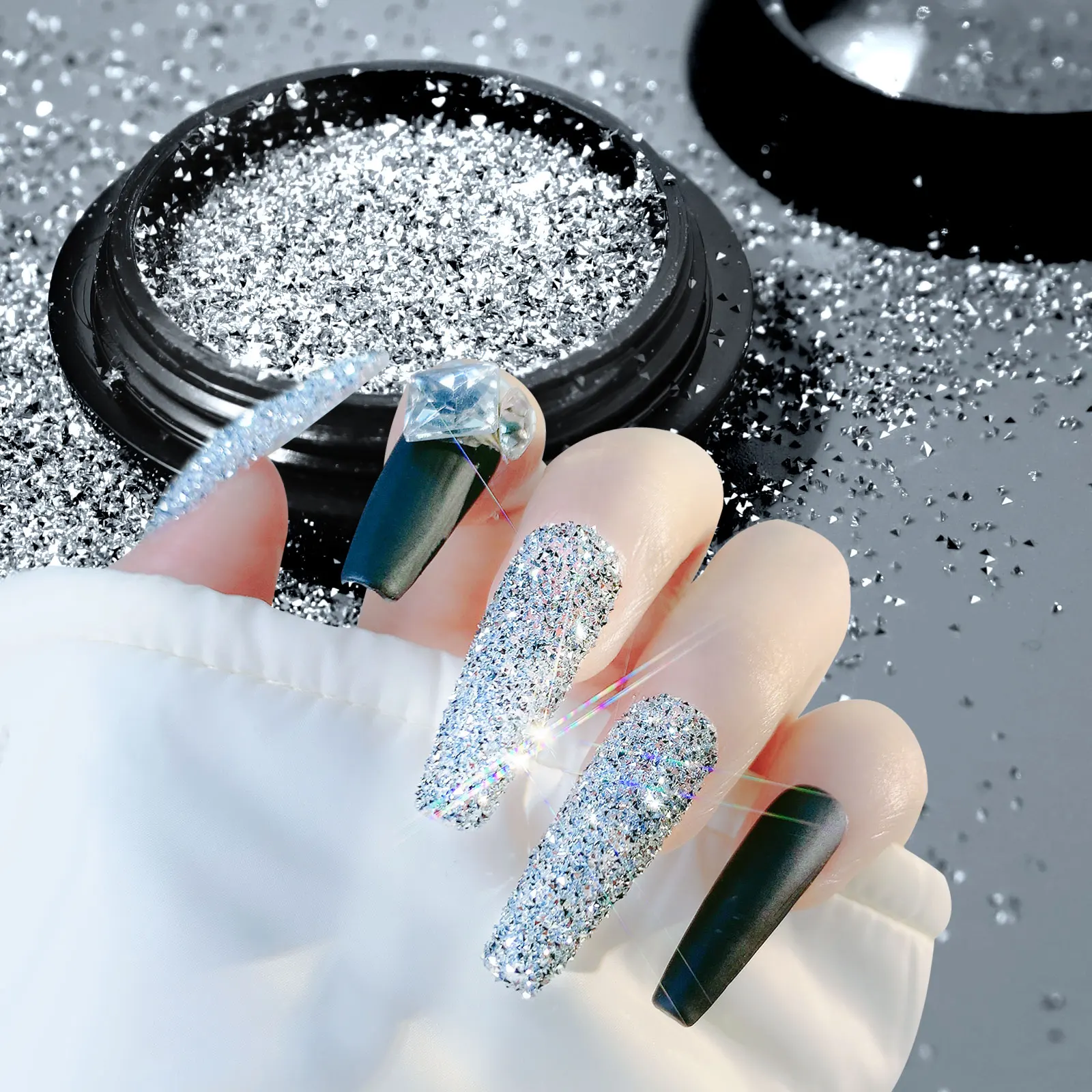 

Reflective Glitter Powder Nail Art Chrome Pigment Silver Sparkly Glitter Diamond Decor Manicures Holographic Dust Supplies
