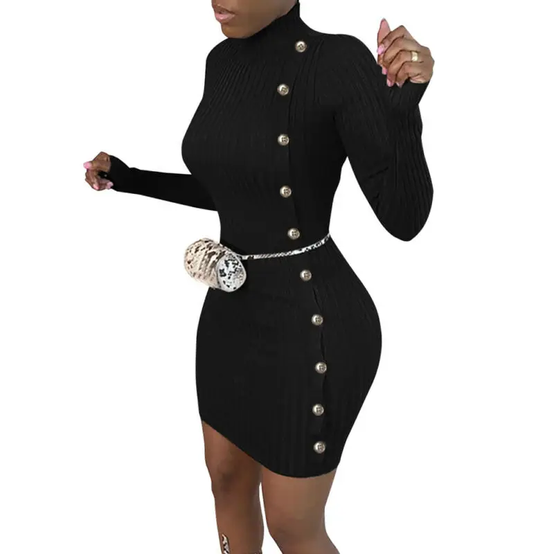 

Womens Knitted Bodycon Sweater Mini Dress Long Sleeve Ribbed Pullover Long Tops