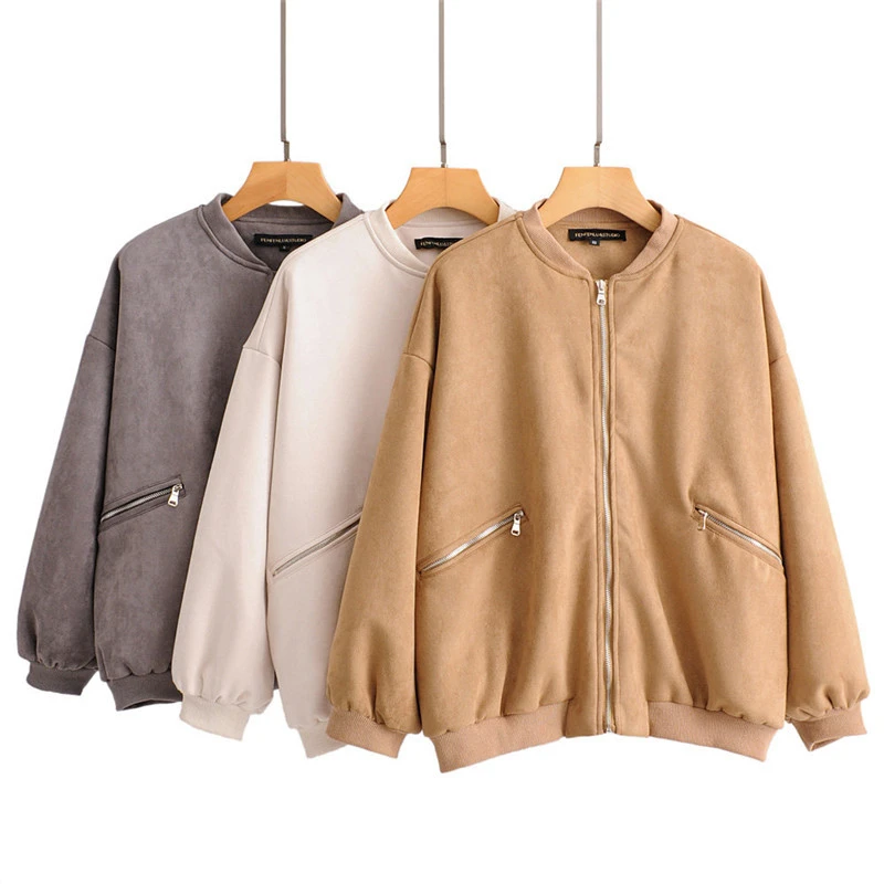 Женская замшевая куртка-бомбер винтажная Черная куртка большого размера в