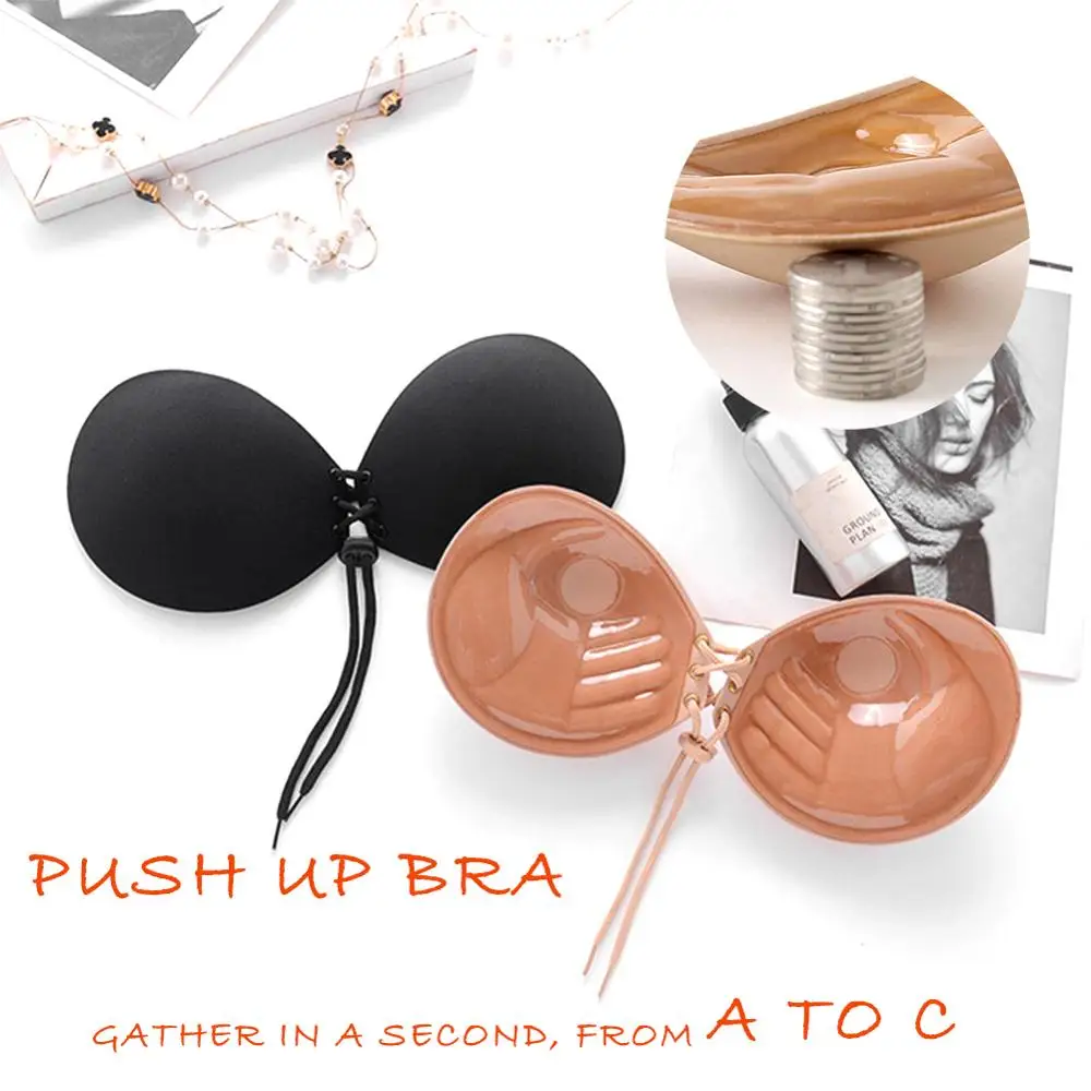 Пуш ап толстый самоклеющийся бюстгальтер с открытой спиной без бретелек на