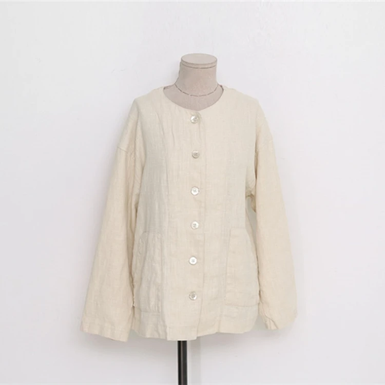 

New 2020 Summer Fall Women's Jacket Fashionable Casual Loose Pockets Outerwear Short Cotton and Linen Tops