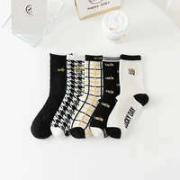 1 pack 5 pairs womens socks fashion printed stripe letter sports tube socks cute street harajuku breathable females suit socks