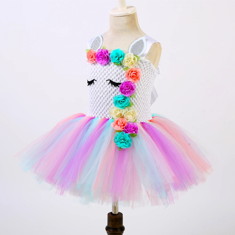 Детское нарядное платье-пачка с единорогом для девочек комплект повязкой на