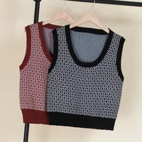 preppy style sweater vest tops cryptographic oversized sweater knit top brown women clothing knitted vest crop top korean style