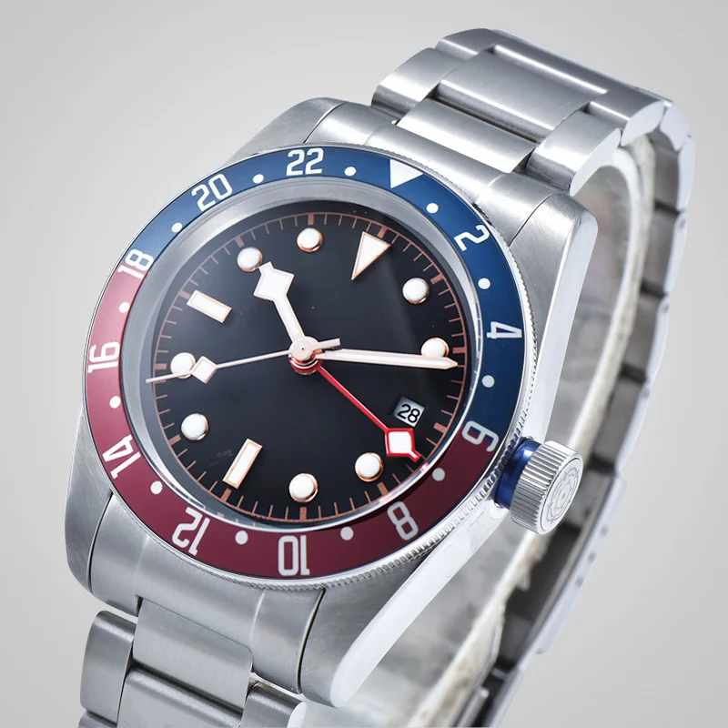 Часы для дайвинга 41 мм GMT автоматический механизм Bay Военная Люминесцентная