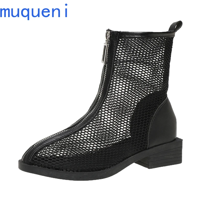 

Mesh Hollow Chelsea Short Boots Women 2021 New Summer Thin Section Breathable Thick Heel Martin Boots Female High Top Sandals